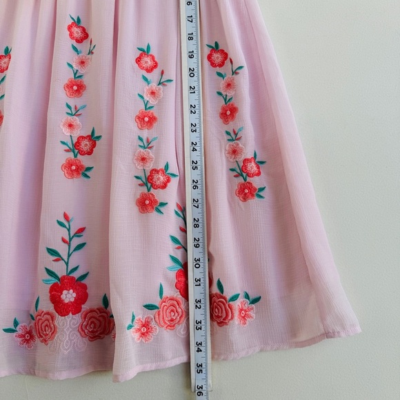 Savanna Jane Embroidered Floral Babydoll Dress Mini Medium Pink Summer Casual - Picture 6 of 8
